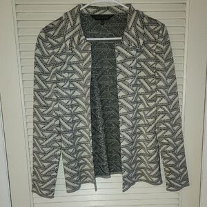 Ming Wang Geometric Knit Open Front Jacket Cardigan Women’s Small Gray Cream